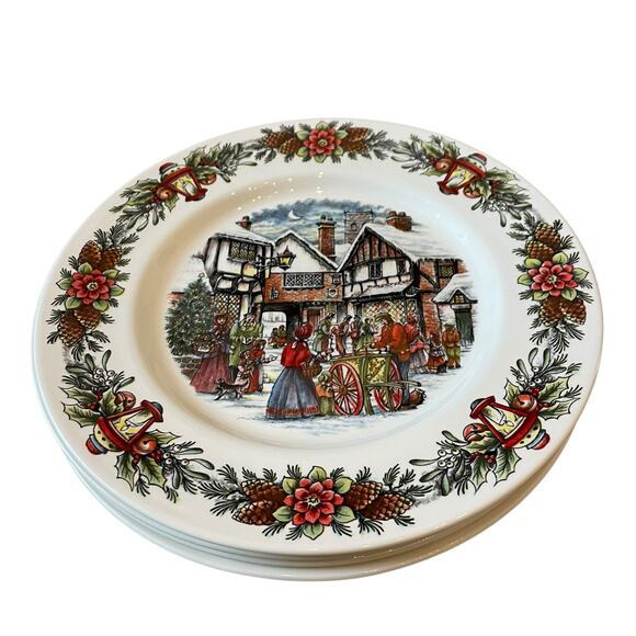 Royal Stafford HOT CHESTNUT SELLER Dinner Plates 11in Set of 4  Christmas New - Picture 5 of 15